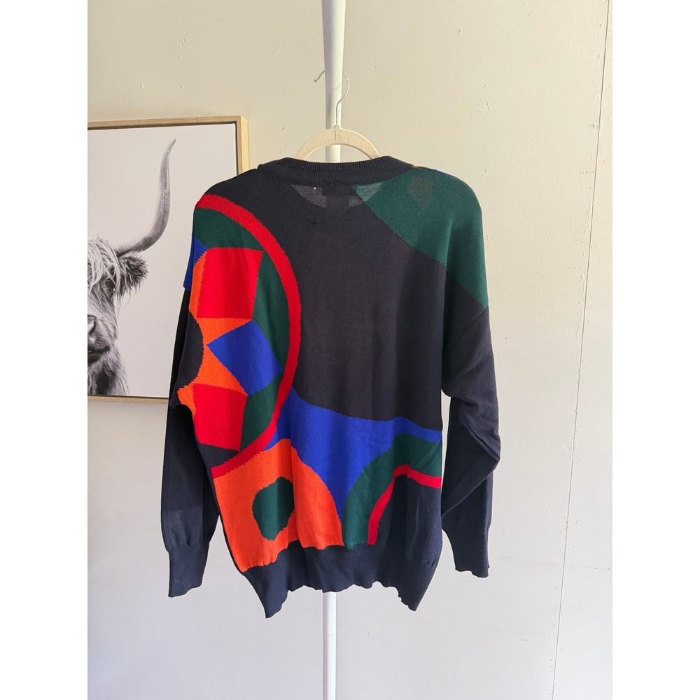 Rocca Sweater Mens L Multicolor Good Vintage Merino Wool Geometric Made in Italy - Picture 6 of 7